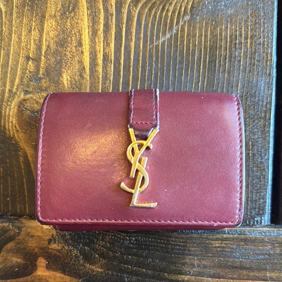 YSL Burgundy Leather Card Holder - Picture 1 of 3